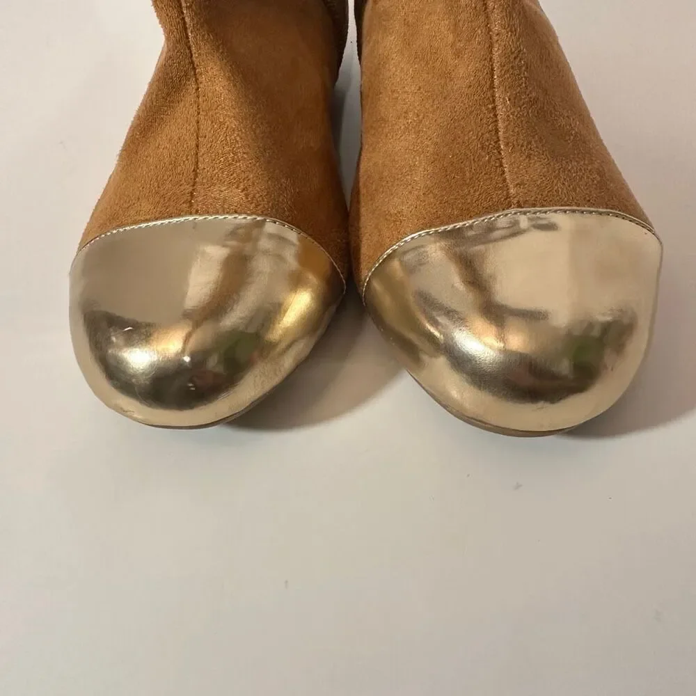 Joann Boyce Studded Captoe Boots Faux Suede Brown | Women Size 9
